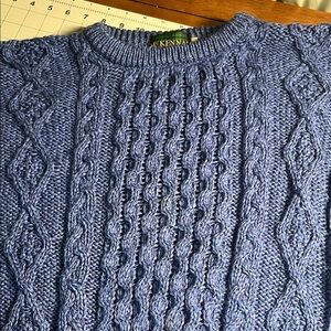 McKennas Men's Classic Blue Cable Knit Crewneck Wool Sweater Small